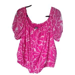 INC International Concepts Pink & White Floral Print Peasant SS Blouse XL